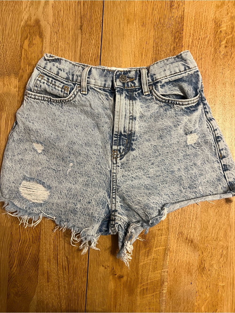 BDG Light Blue Distressed High-Rise Denim Shorts